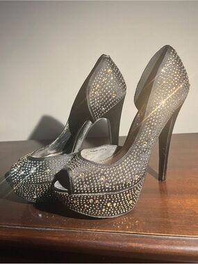 Wild Pair Black Crystal Peep-Toe Y2K Party Heels